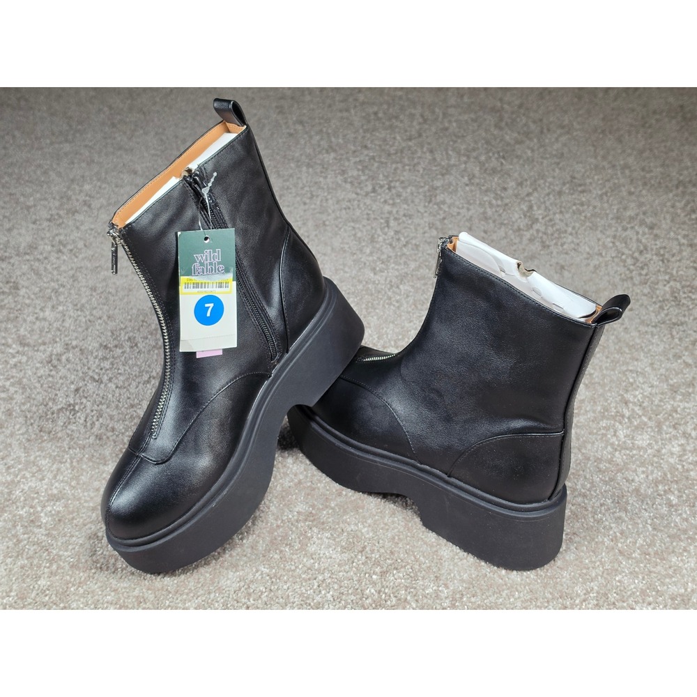 Wild Fable Honor Black Front Zip Platform Ankle Boots Womens 7 Mew - Picture 4 of 6